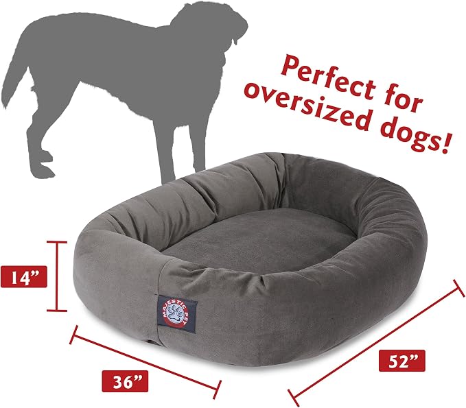 Majestic Pet 52 Inch Suede Calming Dog Bed Washable – Cozy Soft Round Dog Bed with Spine Support for Dogs to Rest Their Head - Fluffy Donut Dog Bed 52x35x11 (Inch) - Round Pet Bed X- Large – Gray - Image 3