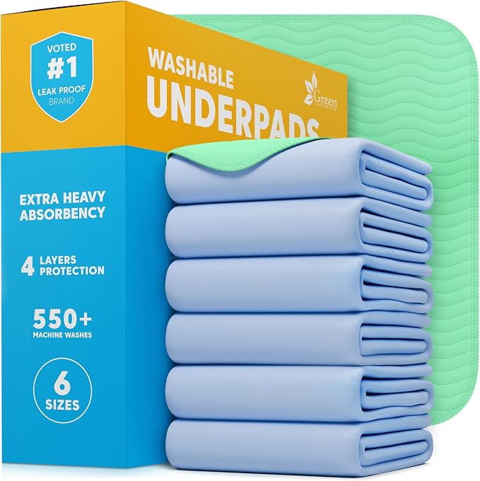 GREEN LIFESTYLE® Washable Underpads - Heavy Absorbency Reusable Bedwetting Incontinence Pads for Kids, Adults, Elderly, and Pets for Bed, Sofa, Couch, Floor (Pack of 10 - 34x36) by GreenLifeStyle