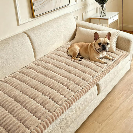 Couch Cover for Dogs Washable,Non Slip Fuzzy Durable Pet Friendly Cozy | Soft Slipcovers for 3 Cushion Sofa Cover,Plush Thick Protector Fits Mat Bed Leather & Fabric Couches (Brown 27.6"x82.7") by CoSofSLIP