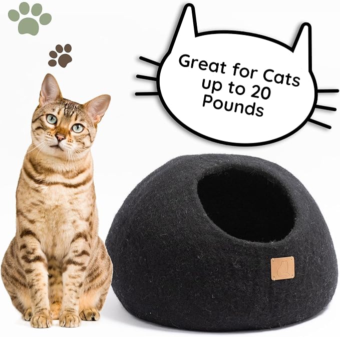 Best Aesthetic Cat Bed - Premium Felted Wool Cat Cave Bed - Cozy Peekaboo Round Cave for Large or Small Cats (Small, Night Black) - Image 4