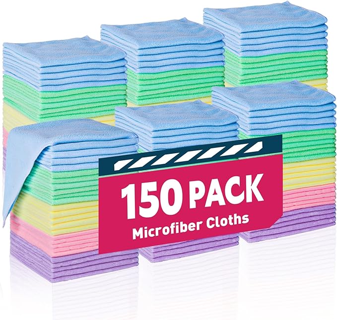 TEAWOO Microfiber Towels Bulk-150 Pack, Cleaning Cloths, Microfiber Towels for Cars, Cleaning Rags 5 Colors Assorted (12x12 inches) | Microfiber Towels for Cars, Cleaning Rags, 5 Colors Assorted (12x12 inches) by TEAWOO