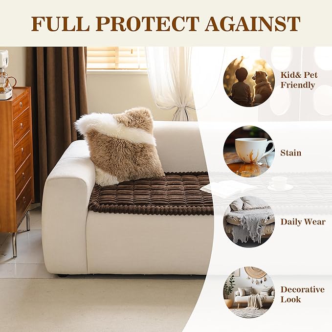 MYSKY HOME Couch Covers for 3 Cushion Sofa Pet Friendly, Couch Cover for Dogs, Sofa Covers for Pets Washable, Soft Non-Slip Sofa Slipcovers Furniture Protector Covers, Chococlate, 27.6" x 70.9" - Image 3