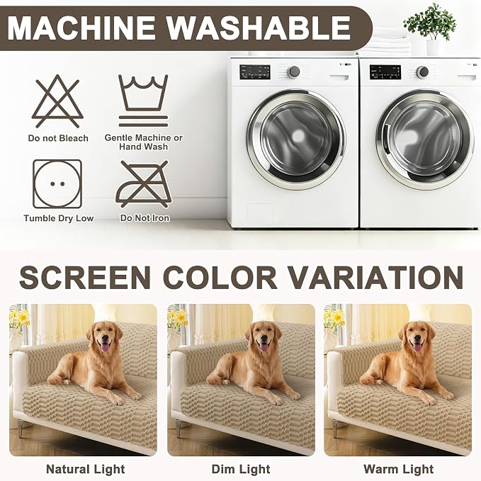 Smiry Waterproof Couch Covers for Dogs Washable, Non Slip Pet Sofa Cover | Plush Scratch Resistant Flannel Furniture Protector for Dogs, Khaki, 36" x 94.5" - Image 9