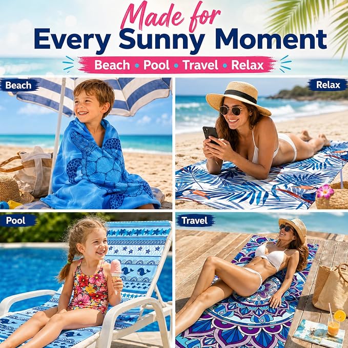 6 Pack Microfiber Beach Towel Set 32x71 Oversized Extra Large Swim Pool Towel Soft Fiber Beach Towels Set Absorbent Bath Blanket for Spa Travel Swim Pool Accessories Vacation Essential Gift(summer) - Image 6