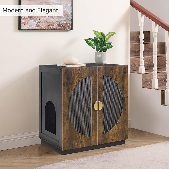 unipaws Tall Cat Litter Box Enclosure for Tall or Top Entry Litter Box | Hidden Litter Box Cover with Shelves, Kitty Enclosed Litter Box Cabinet, Cat Box Furniture - Image 3