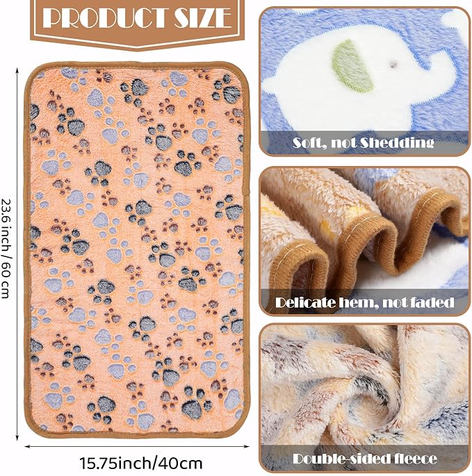 Tatuo 12 Pieces 16 x 24 Inch Dog Blanket Super Soft Warm Cat Sleep Mat Pet Kitten Doggy Fluffy Fleece Blankets with Cute Dog Paw Bone Star Elephant Patterns Printed Fluffy Blanket for Small Cat Puppy - Image 2