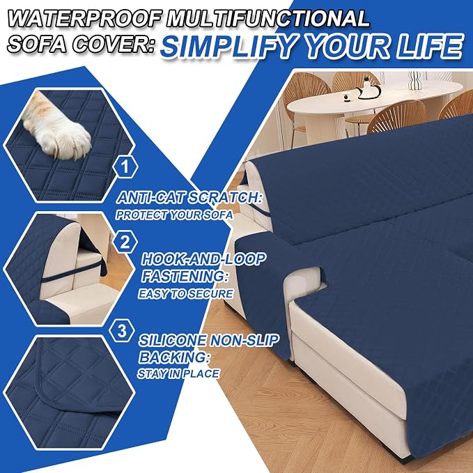 Waterproof Large Sectional Couch Covers for Dogs, Reversible L Shaped Couch Cover, Sofa Covers Washable Sectional, Furniture Protector Cover for Pets Kids (X-Large, Berlin Blue) - Image 6