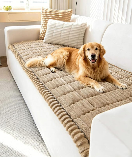 OTOB Dog Couch Cover Protector Washable, Anti Slip Pet-Friendly Sofa Covers | Coffee, 31.5" x 70.9'', All Seasons, Soft Fuzzy Plush, Couch Covers for Dogs, Breathable, Thick Wear-Resistant by OTOB