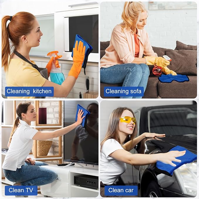 Tallew 40 Pcs Blue Microfiber Towels: 16"x16" Microfiber Drying Towels Bulk Micro Fiber Car Cleaning Cloth for Cars Drying Washing Polishing Cleaning Household Supplies - Image 5
