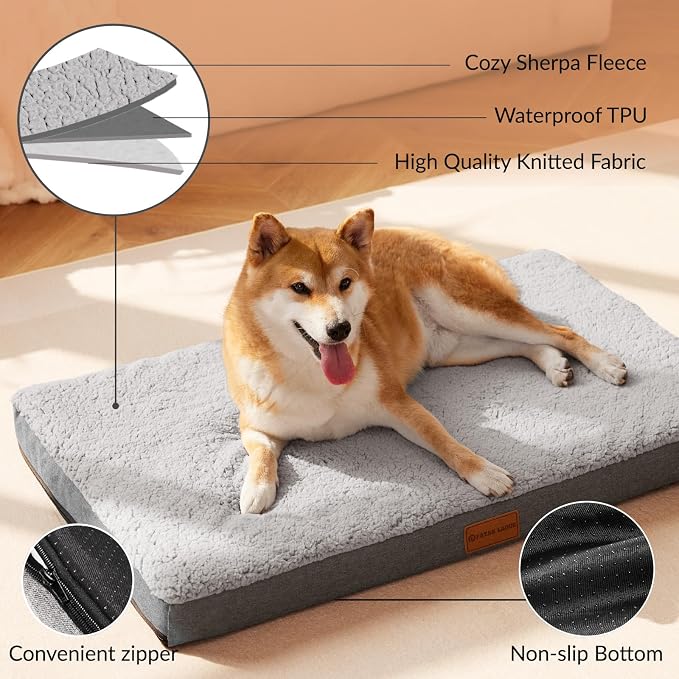 Patas Lague Orthopedic Large Dog Bed Washable Pet Sofa Mat 56''X40'' Grey | Egg-Crate Foam Dog Couch For Large Sized Dogs, Waterproof Removable Cover, Soft Pet Crate Bed With Nonskid Bottom - Image 3