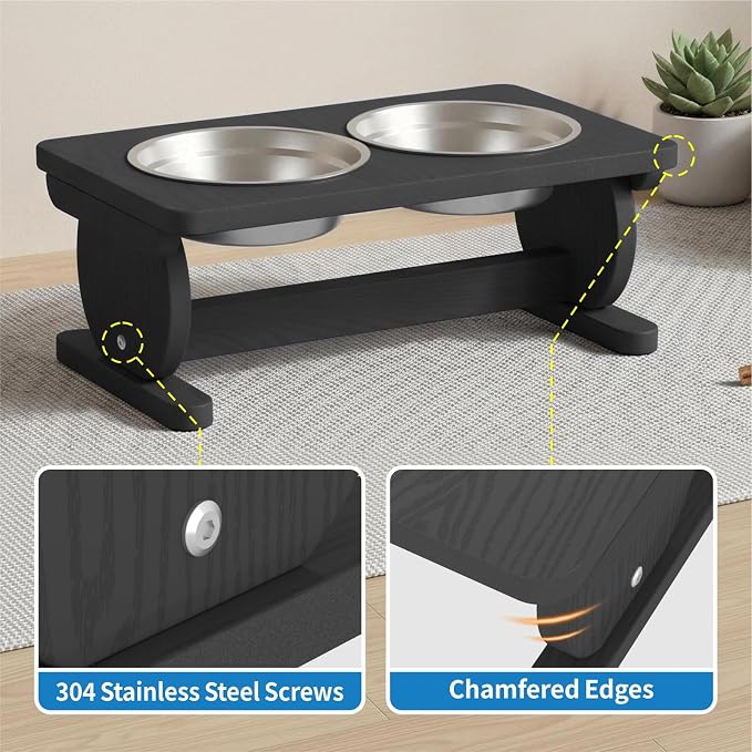 Raised Dog Bowl Stand for Small Sized Breed, Feeding Station with 21 oz 2 Stainless Steel Bowls & Licking Plate,Dog Food Bowl Black - Image 4