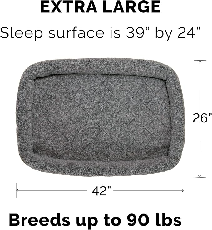Furhaven Dog Bed for Large Dogs, 100% Washable, Sized to Fit Crates - Sherpa Fleece Bolster Crate Pad - Gray, Extra Large/XL, 42.0"L x 26.0"W x 3.0"Th - Image 2