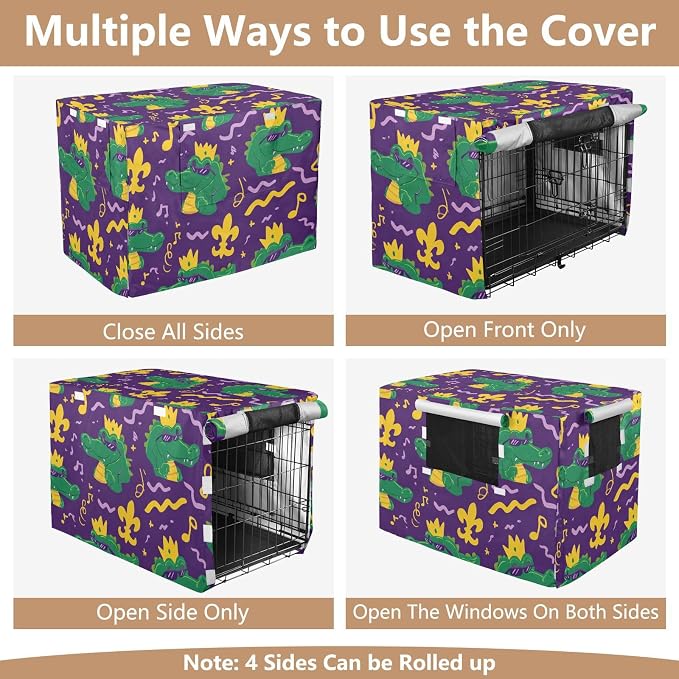Dog Crate Cover Kennel Cover for Dog Cages Breathable for Wire Cage Indoor Outdoor Purple Mardi Gras Crocodile - Image 5