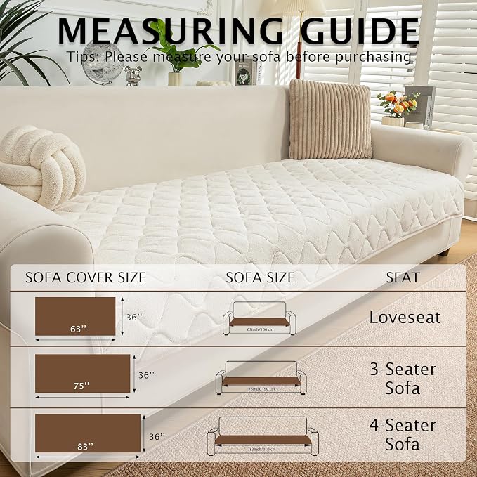 PuTian Waterproof Couch Cover for Dogs, Slip Straps, 36"X63", Off White | Washable Sofa Cover，Pet Friendly Couch Protector & Dog Mat, Waterproof Furniture Guard for Sofas, Loveseats & Sectionals - Image 5