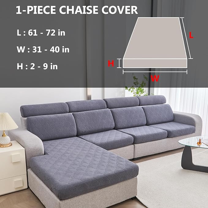 Genina Waterproof Sectional Couch Covers Non Slip Sofa Cushion Covers | L Shape Sectional Fit,Chaise Cover,Stretch Jacquard Fabric,Pet Hair & Scratch Protection,Furniture Protector,Washable - Image 2