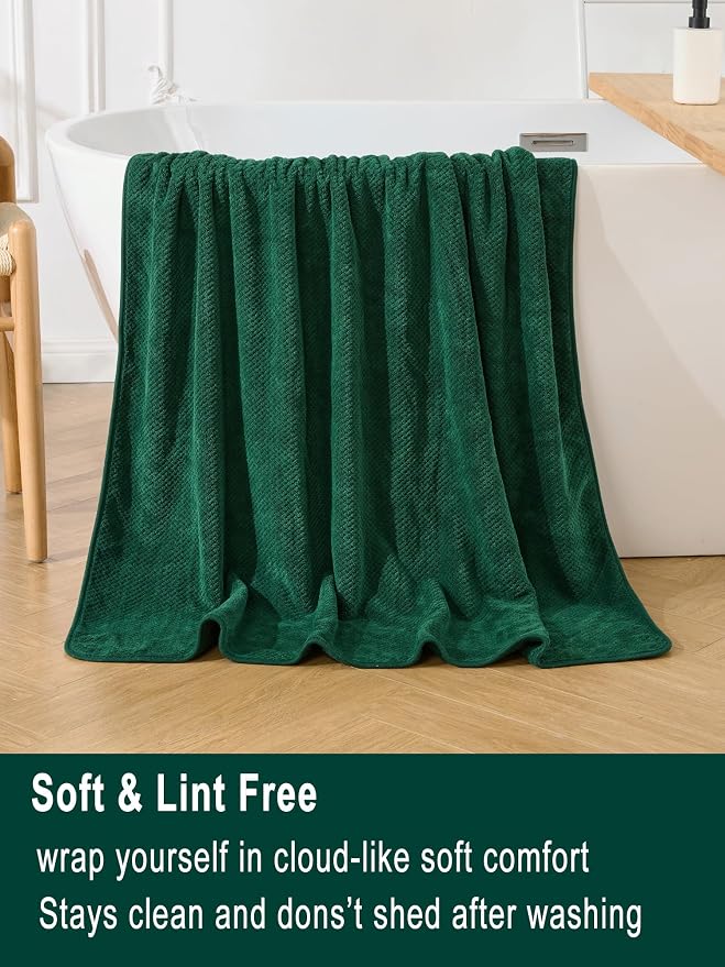 Extra Large Bath Sheets Set 6-Piece, 2 Bath Towels 40x80 Inches, 2 Hand Towels, 2 Washcloths, Soft Absorbent Quick Dry Microfiber Towels for Bathroom Beach Pool Gym Spa, Dark Green - Image 4