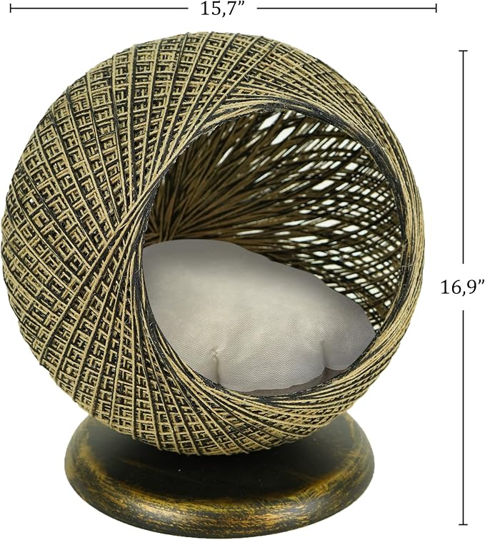 SUSSEXHOME Pets 15.75 x 15.75 x 17 Inches Pet Hammock for Cats - Scratch Resistant Cozy Covered Cat Bed for Indoor Cats - Bottom Cushioned Cat Cave Bed - Vintage - Image 4