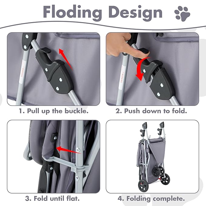 NEWBULIG 3 Wheel Pet Stroller for Dogs and Cats, Foldable, Lightweight and Durable, Ideal for Small to Medium Pets, Includes Storage Basket and Cup Holders