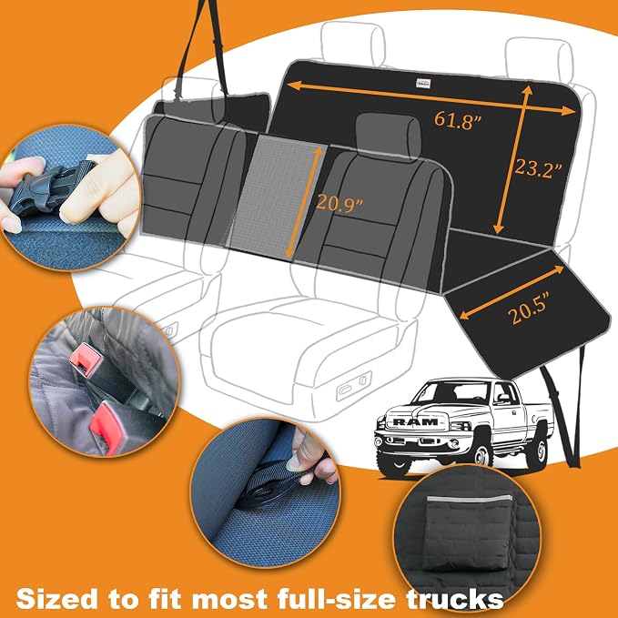 Reliadura Dog Car Seat Cover for Trucks, Waterproof Back Seat Hammock with Mesh Window and Side Flaps, Rear Protector for Ford F150 Ram 1500 Silverado Sierra - Image 5