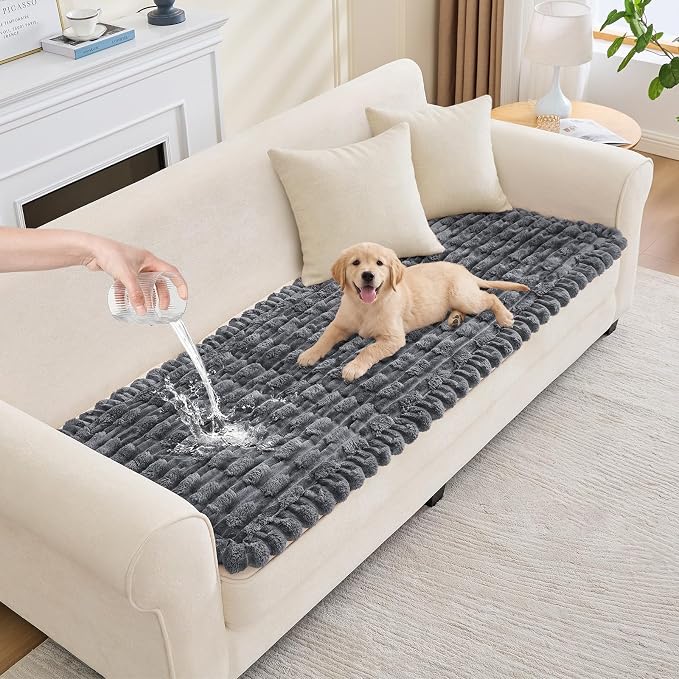 Waterproof Dog Couch Cover, Non Slip Pet Sofa Protector, Thick Fuzzy Couch Cover for Dogs, Machine Washable Furniture Protector, Scratch Resistant Pet Couch Mat(Dark Gray, 28" x 59"/70 x 150cm) by Taque