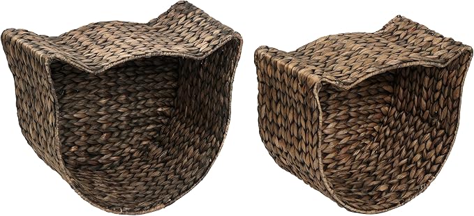 BSK4001B-2SET Feliz Cat-Shaped Hand Woven Water Hyacinth Nesting Pet Toy Organizer Baskets, Cay Storage Box for Living Room, Brown (Set of 2) - Image 5