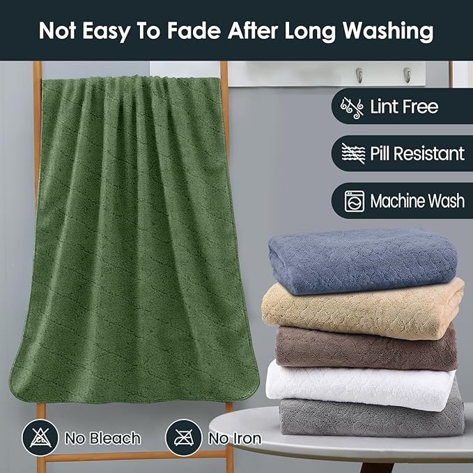 JML Pack of 4 Large Bath Towels, 30"x60", Olive-Green | Hanging Loop, Super Soft, Absorbent, Lint Free, Fade Resistant, Lightweight, Quick Dry, Use for SPA , Sauna, Salon Hair Wrap - Image 6