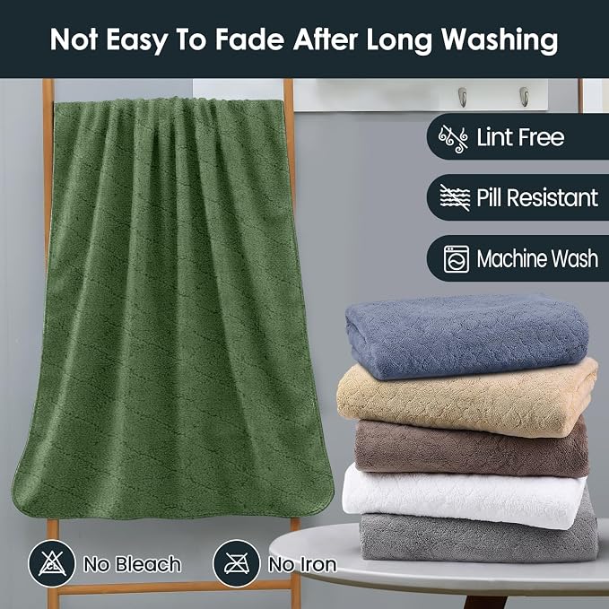 JML Microfiber Bath Towels Set of 2, 30 in x 60 in, Olive-Green | Hanging Loop, Super Soft, Absorbent, Lint Free, Fade Resistant, Lightweight, Quick Dry, Use for SPA , Sauna, Salon Hair Wrap - Image 6