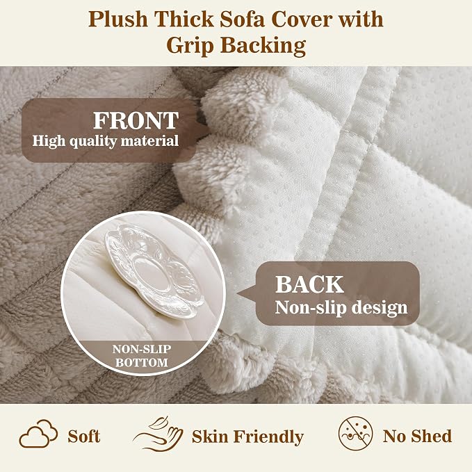 MYSKY HOME Couch Covers for 2 Cushion Sofa, Couch Cover for Dogs, Sofa Covers for Pets Washable, Soft Non-Slip Sofa Slipcovers, Loveseat Couch Covers, Furniture Protector, Oatmeal, 27.6" x 59" - Image 5