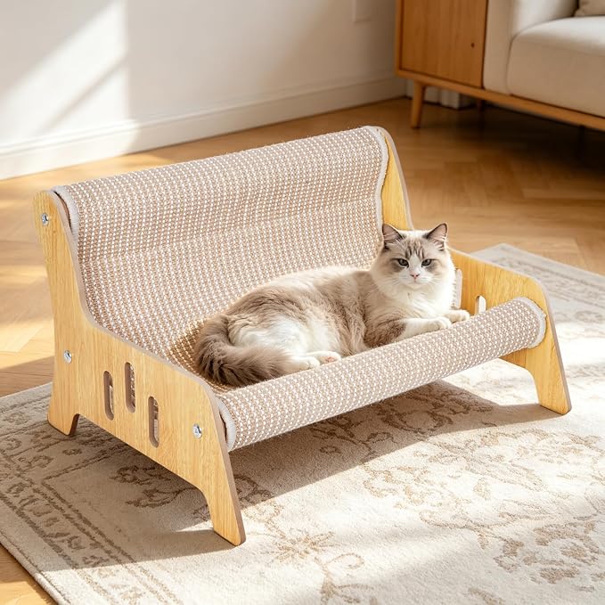 Sisal Cat Scratcher Sofa, Durable Frame Cat Couch Scratcher for Indoor Cats, Mess-Free No Shedding Cat Scratcher Bed, Multi-Functional Lounge for Scratching & Playing, Easy Assembly Furniture - Image 7