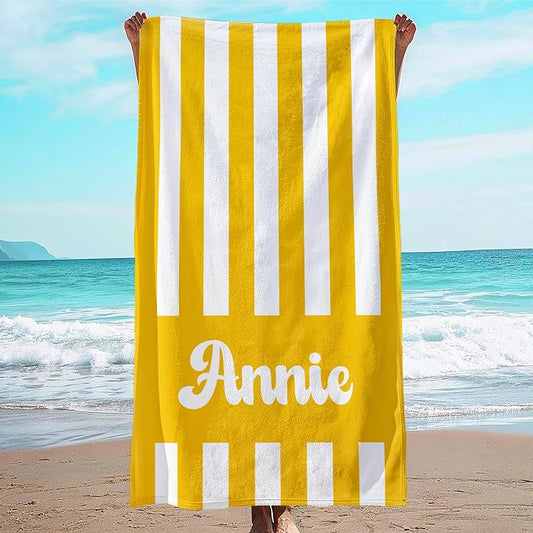 JML Personalized Beach Towel with Name, Custom Cabana Stripe Beach Towel, Customized Microfiber Pool Towel, Quick Dry & Absorbent Swim Towel for Adult,Mother's Day, Birthday, Summer Holiday,Vacation by JML