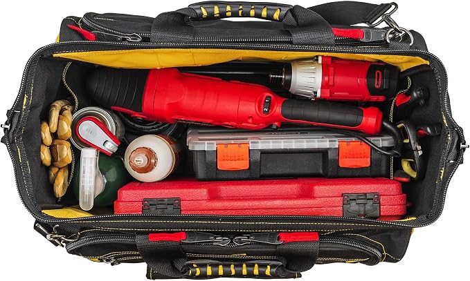 Cat 18-Inch Pro Tool Bag with 56 Pockets, Wide Mouth Opening, Molded Base, Hi-Vis Interior, and Shoulder Strap – Heavy-Duty 1680D Polyester Construction - 240051 - Image 6