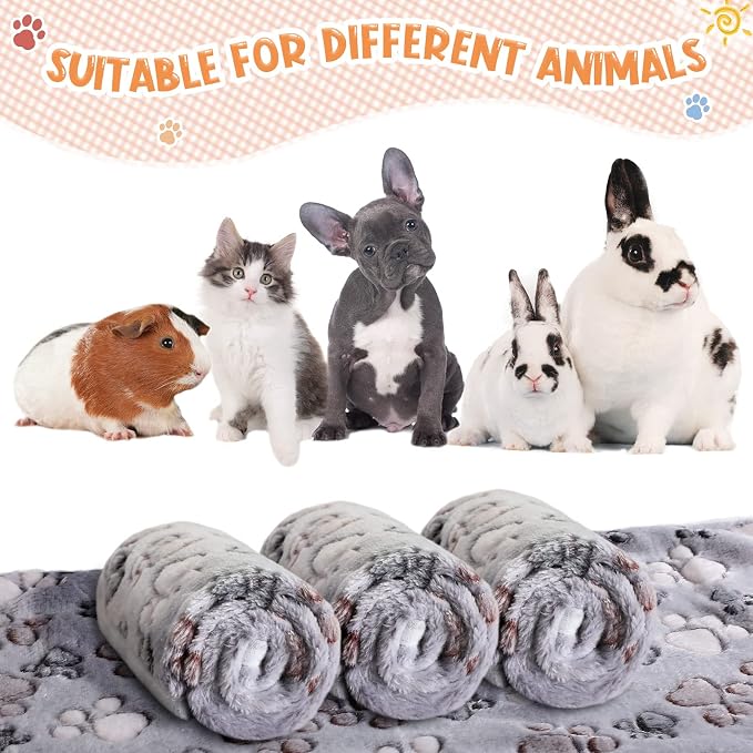 Tatuo 4 Pack Fleece Dog Blankets for Puppy Cats Multi-Size Sleep Mat for Pet Guinea Pig Soft Washable Warm Crate Bed Puppy Teething Toys Print Pattern Blanket Indoor(Gray,30 x 20.5 Inch,Paw) - Image 7