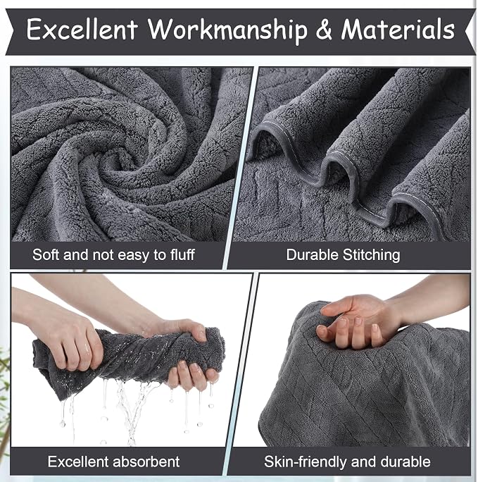 SmoothNovelty 20 Pack Microfiber Towels Bulk 4 Oversized Bath Towel 35 x 70 inch 4 Hand Cloth 12 Washcloth Large Soft Highly Absorbent for Beach Shower Bathroom Pool Salon Hotel(Dark Grey,Wheat) - Image 3