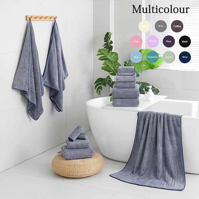 Ycosy 18 Piece Bath Towels Set,100% Microfiber Family Bathroom Towel with Hanging Loops-6 Bath Towels,6 Hand Towels,6 Washcloths,Quick Dry Highly Absorbent Shower Towel for Bathroom,Hotel,Spa-Navy - Image 5