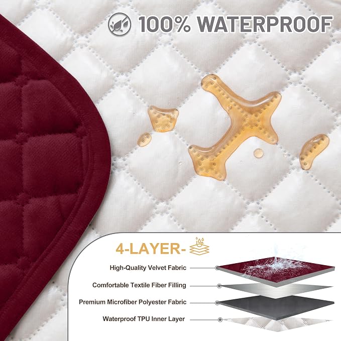 Sectional Couch Covers for Dogs 100% Waterproof Corner L Shaped Sofa Cover Pet Friendly Velvet Washable Anti Slip L Shape Modular Sofa Slipcover Protector with Pockets (Red, X-Large) - Image 3