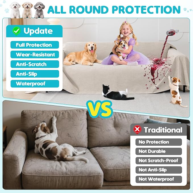 Loiion 100% Double-Sided Waterproof Dog Sofa Cover - Anti-Slip, Leakproof Couch Cover, Pet-Friendly Couch Protectors for Puppy, Large Dog, Kids and Pets 118"X71" Almond - Image 6