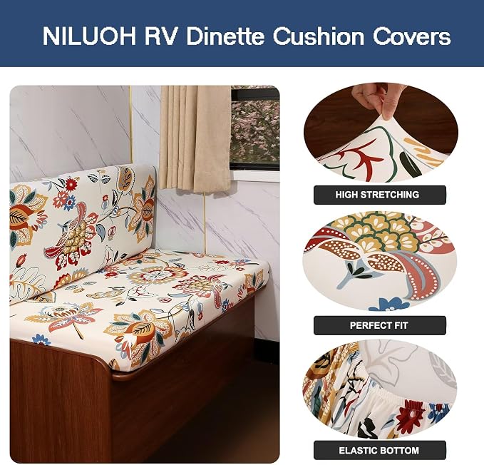 NILUOH RV Dinette Cushion Covers,Stretch Camper Cushion Slipcovers Replacement Sofa Cushions Washable Loveseat Slipcovers for Travel Trailer Couch (2 Bench Cover & 2 Backrest Cover, Color29) - Image 2
