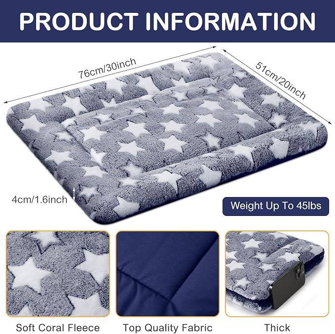 VitalCozy 4 Pcs Dog Crate Pads, Ultra Soft Warm Washable Anti-Slip Kennel Bed Mat for Pets, Reversible, Replaceable, Cage Liner for Small Medium Large Dogs and Cats(20 x 30 x 1.6 Inch,Star,Blue) - Image 2