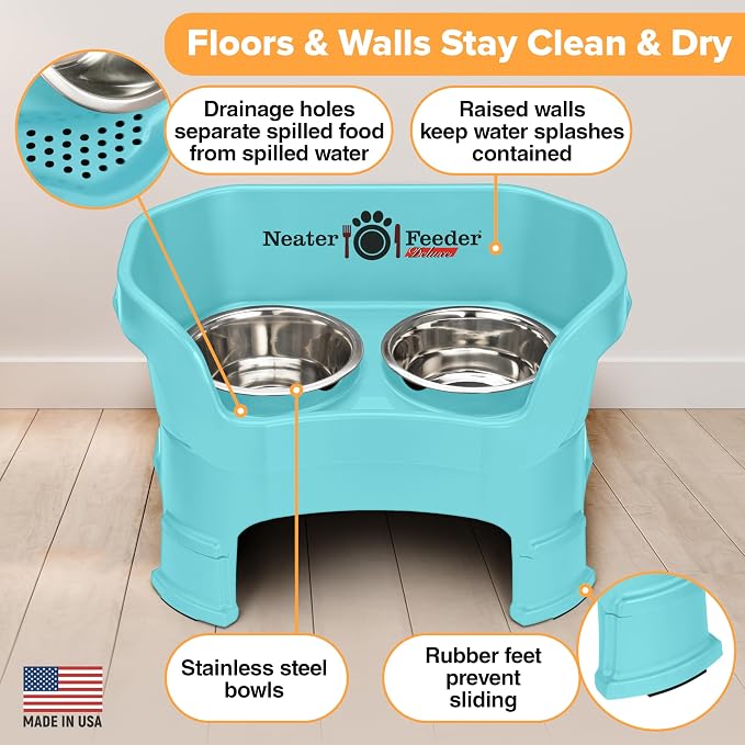 Neater Feeder Deluxe Mess-Proof Elevated Dog Bowls for Medium Dogs (19–40 lbs), 2 Height Adjustable (10” & 12.5”) No-Spill Raised Dog Bowl Stand, Stainless Steel Food Bowl Set, Made in USA, Aquamarine - Image 5
