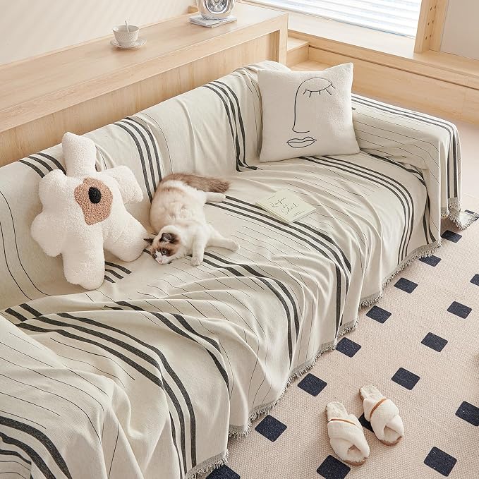DREAMINGO Couch Cover Washable Chenille Sofa Protector for Pet Kids Dark Grey Loveseat Couch Covers for 2 Cushion Couch Stripe Jacquard Versatile Sofa Throw Slipcover for Futon Couch, 71"x102" - Image 7