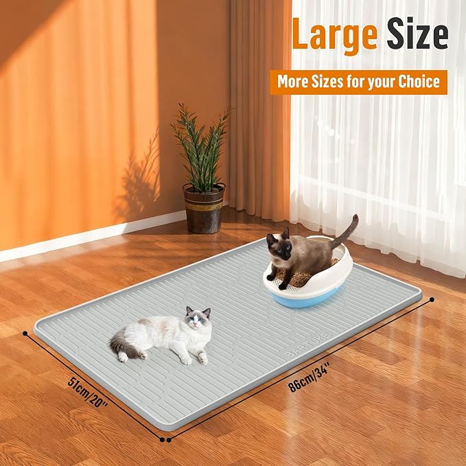 Silicone Cat Litter Box Mat 34"x 20" Extra Large Cat Rubber Mat | Cat Mat for Litter Box, Non-Slip, Waterproof Cat Litter Trapping Mat with Raised Edge, Kitty Litter Mat for Floor, Easy Clean - Image 6