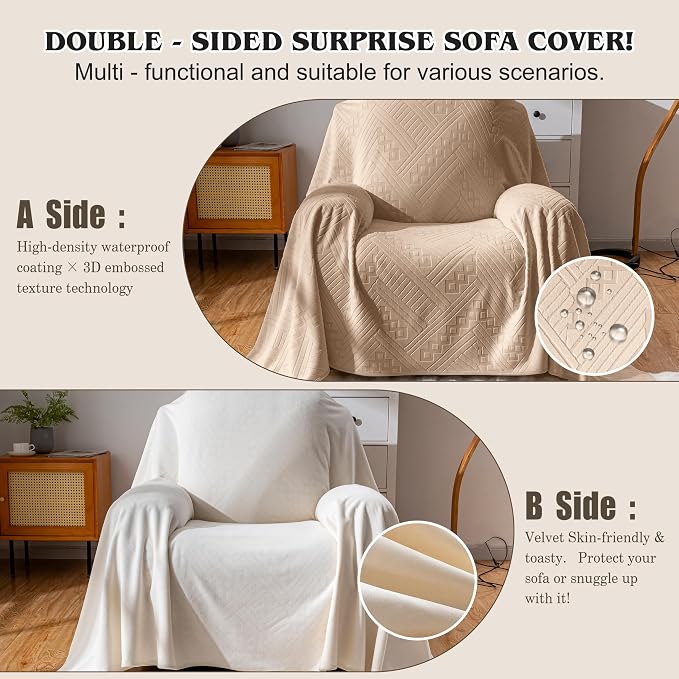 Waterproof Recliner Chair Cover, Anti-Slip Reclining Chair Covers, Pet-Friendly, Washable, Durable and Breathable Couch Covers – Reversible Design for Sofa Protection(71x71in/Khaki) - Image 3