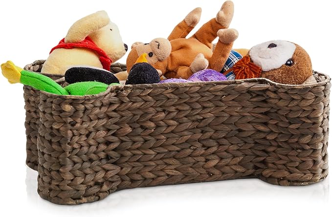 Casafield Dog Bone Shaped Storage Basket - Espresso, Large Woven Water Hyacinth Pet Toy Organizer Bin - Image 6