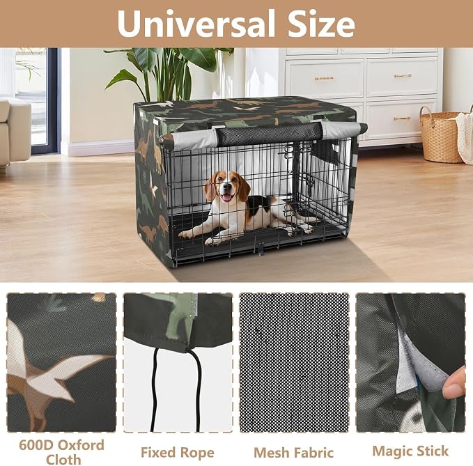 Dog Crate Cover Kennel Cover for Dog Cages Breathable for Wire Cage Indoor Outdoor Green and Brown Dinosaurs - Image 4