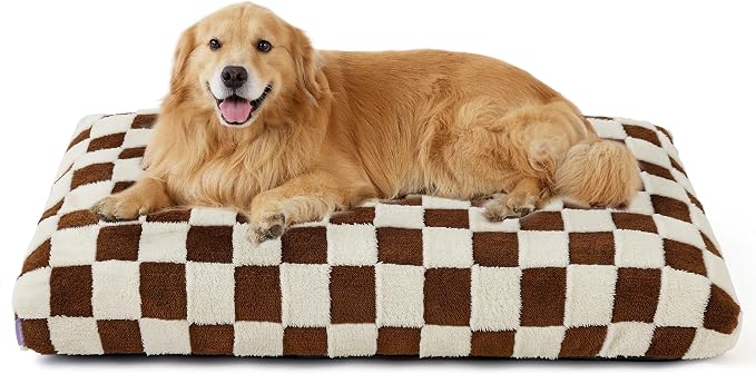 LE SURE Cute Aesthetic XL Dog Bed, Jacquard Thick Pet Pillow，44x32 | Shredded Chopped Foam,Modern Plush Crate Cushion Gift for Extra Large Dog, Waterproof Washable Cover, Anti Slip Bottom, Brown by Lesure