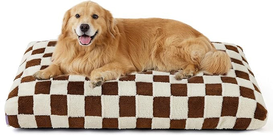 LE SURE Cute Aesthetic XL Dog Bed, Jacquard Thick Pet Pillow，44x32 | Shredded Chopped Foam,Modern Plush Crate Cushion Gift for Extra Large Dog, Waterproof Washable Cover, Anti Slip Bottom, Brown by Lesure