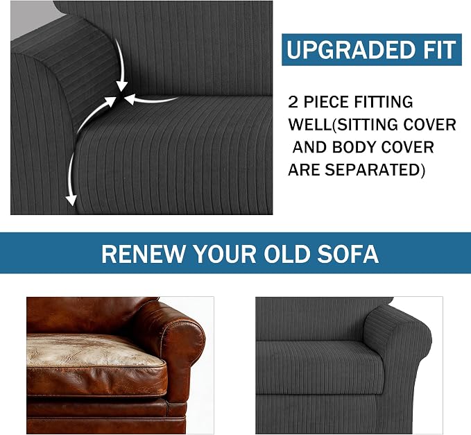 Sofa Cover Stretching Skid Resistance Couch Cover for Pets Washable, Thick and Durable Soft High Spandex Striped Pattern Sofa Covers, Form Fitted Sofa Slipcover(Sofa, Dark Gray) - Image 4