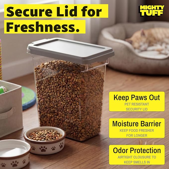 Mighty Tuff 8 lb Pet Food Storage Container with Airtight Lid, Clear | Secure lid clasp helps keep dog and cat food fresh while the clear container simplifies pantry organization. - Image 4
