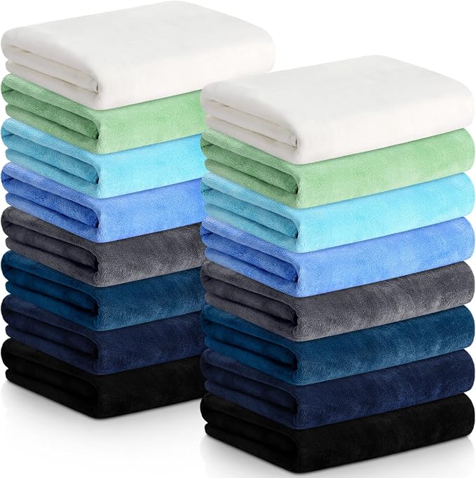 SmoothNovelty 16 Pack Microfiber Bath Towels Bulk 27'' x 60'' Oversized Beach Towel Highly Absorbent Extra Large Soft Drying for Shower Pool Salon Sauna Bathroom Gym Party (Simple,Multicolor) by SmoothNovelty
