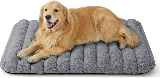 LE SURE Cute Orthopedic Dog Bed for Extra Large Dogs, XL Waterproof Chic Flat Pet Beds with Removable Washable Cover, Fuzzy Thick Egg Crate Foam Pet Mat for Indoor Use (44" x 32", Grey) by Lesure